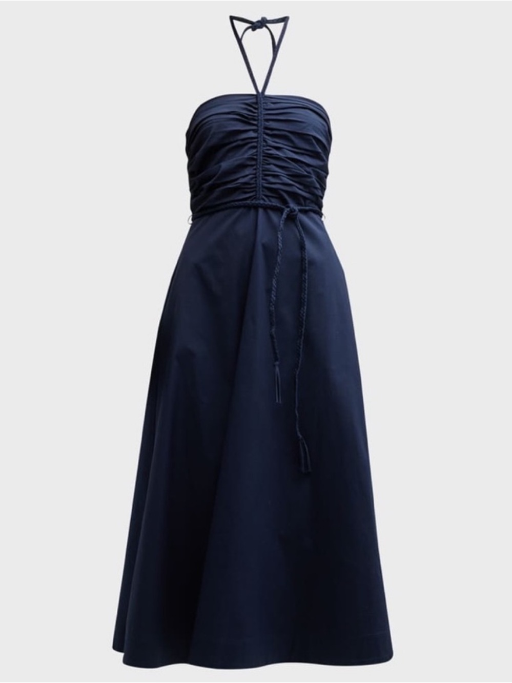 NWT Veronica Beard Tucker Ruched Halter Navy Blue Midi Dress Size 4 - Picture 2 of 3